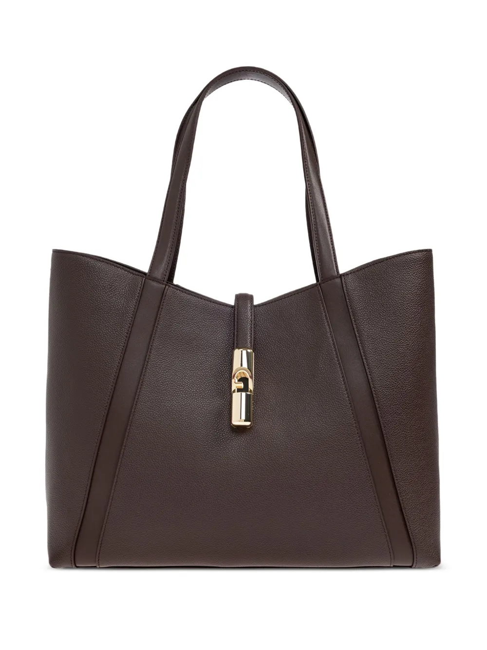Furla Leather Clasp Tote Bag In Brown
