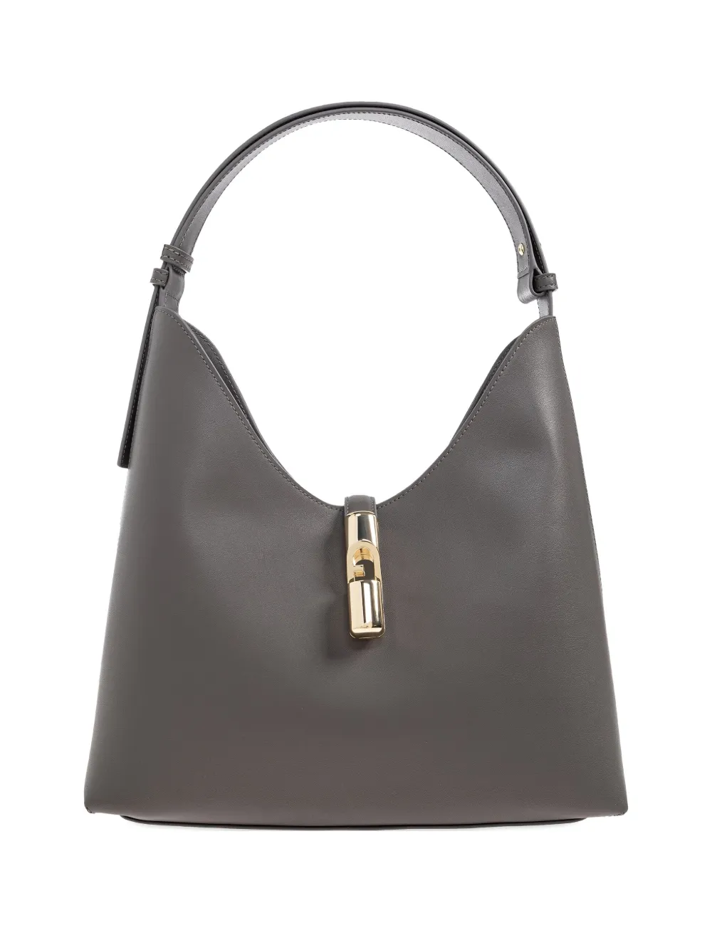 Furla Curved-top Clasp Tote Bag In Gray