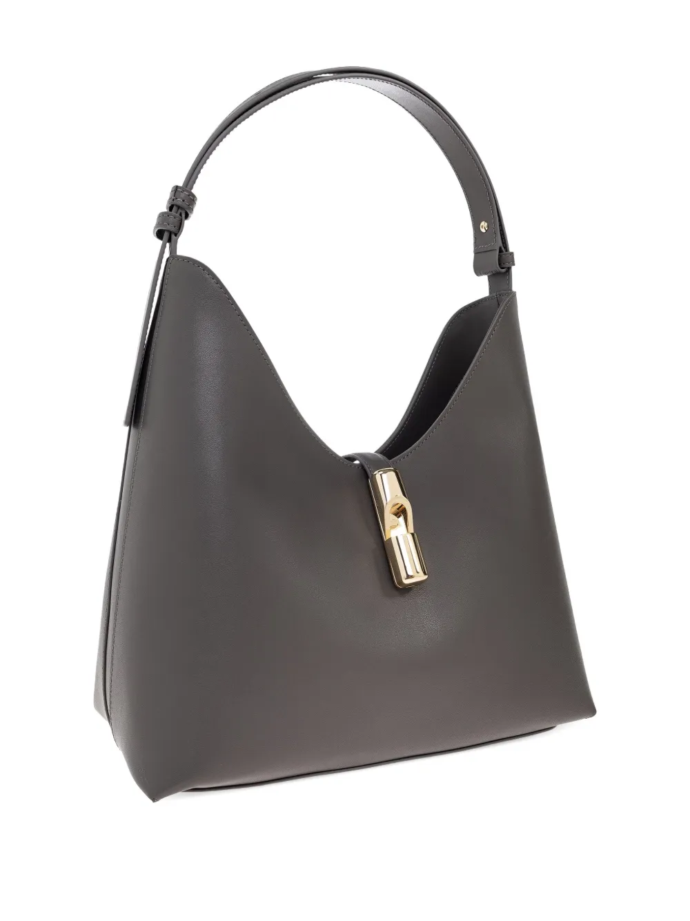 Furla Curved-top Clasp Tote Bag In Gray