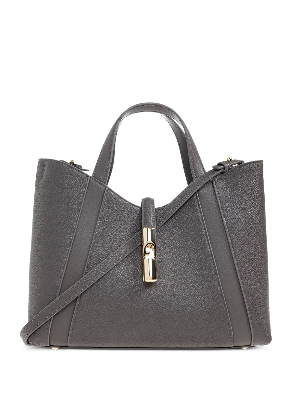 Furla Panelled Clasp Tote Bag In Gray