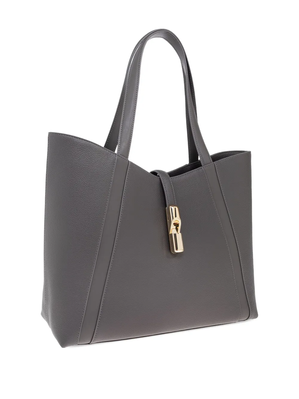 Furla Panelled Clasp Tote Bag In Gray