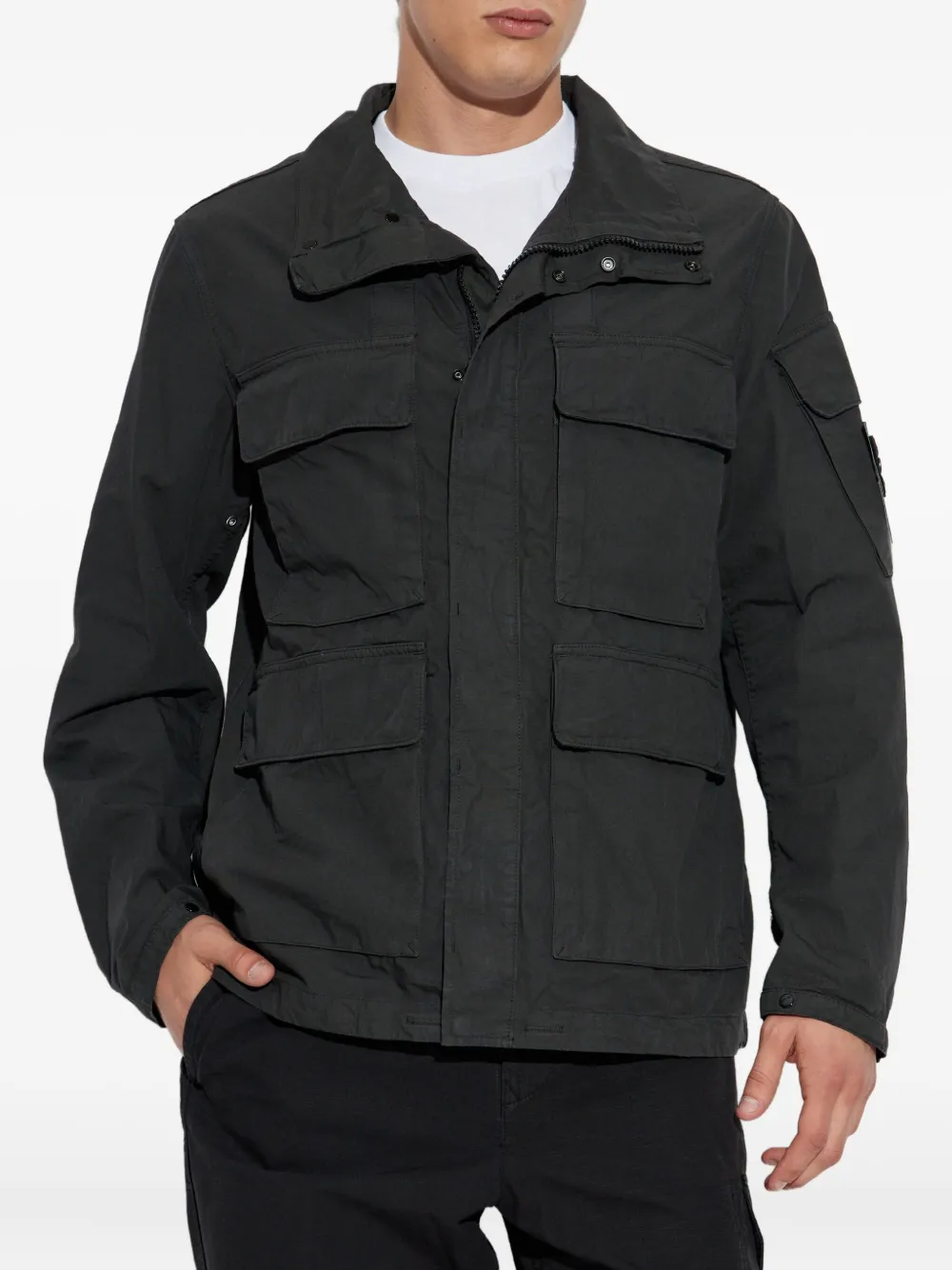 Stone Island Long-sleeved Casual Jacket In Black