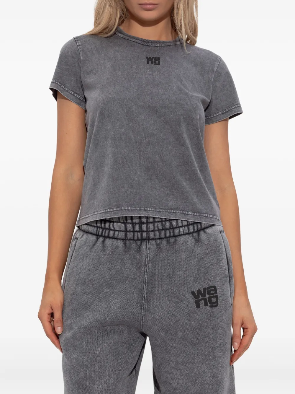 Alexander Wang Logo-embroidered Cotton Top In Gray