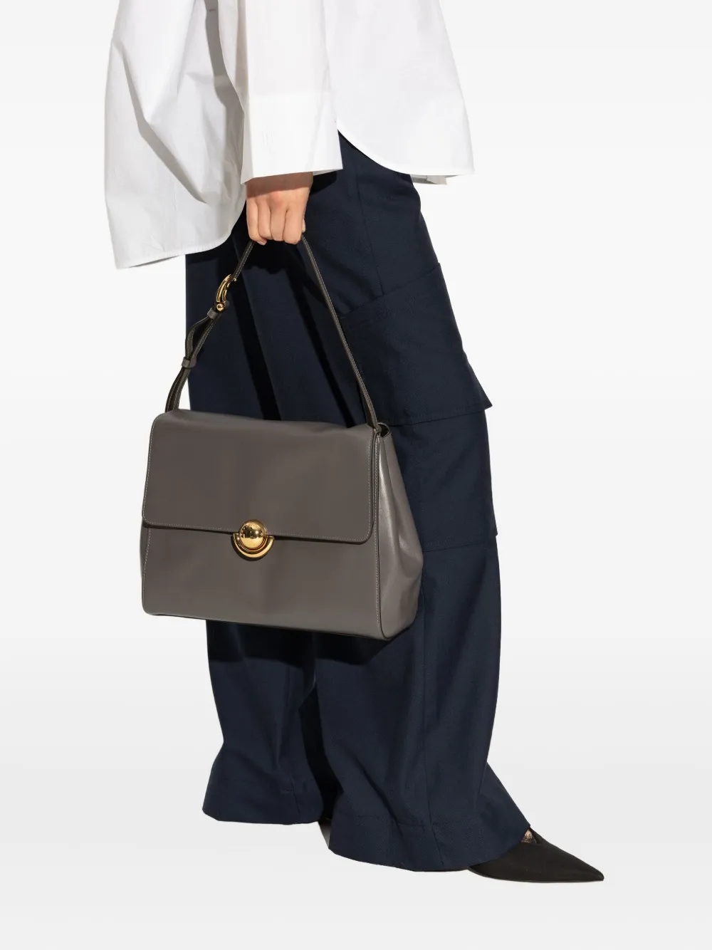 Furla circular-detail leather tote bag - Grijs