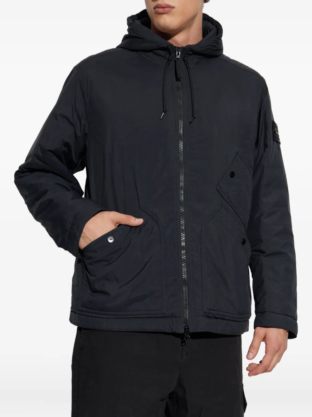 Stone Island hooded patch-pocket jacket Zwart