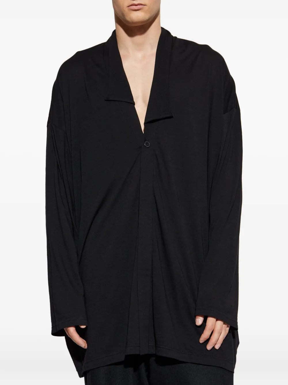 Yohji Yamamoto Overhemd met knoopsluiting en asymmetrische kraag Zwart