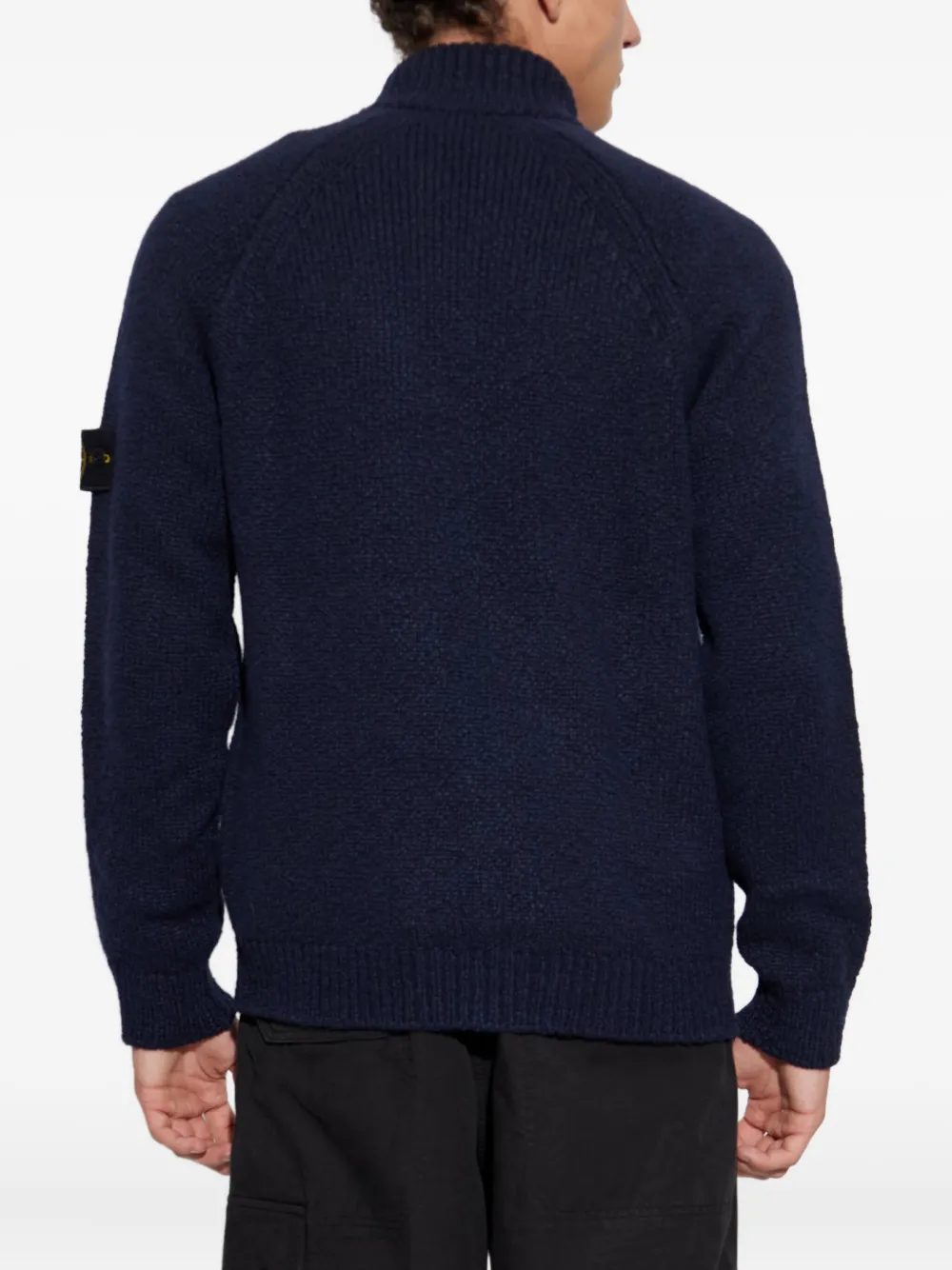 Stone Island Zip-front Patch-pocket Wool Sweater In Blue