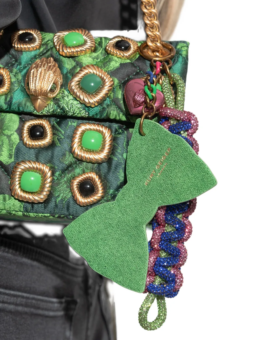 Kurt Geiger Crystal-embellished Keyring In Green