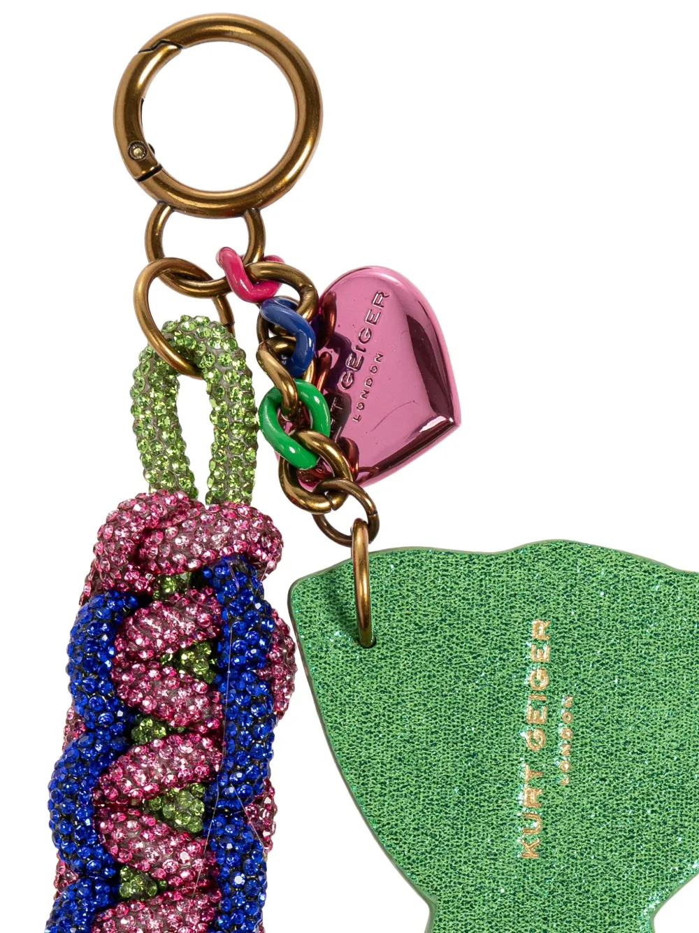 Kurt Geiger Crystal-embellished Keyring In Green
