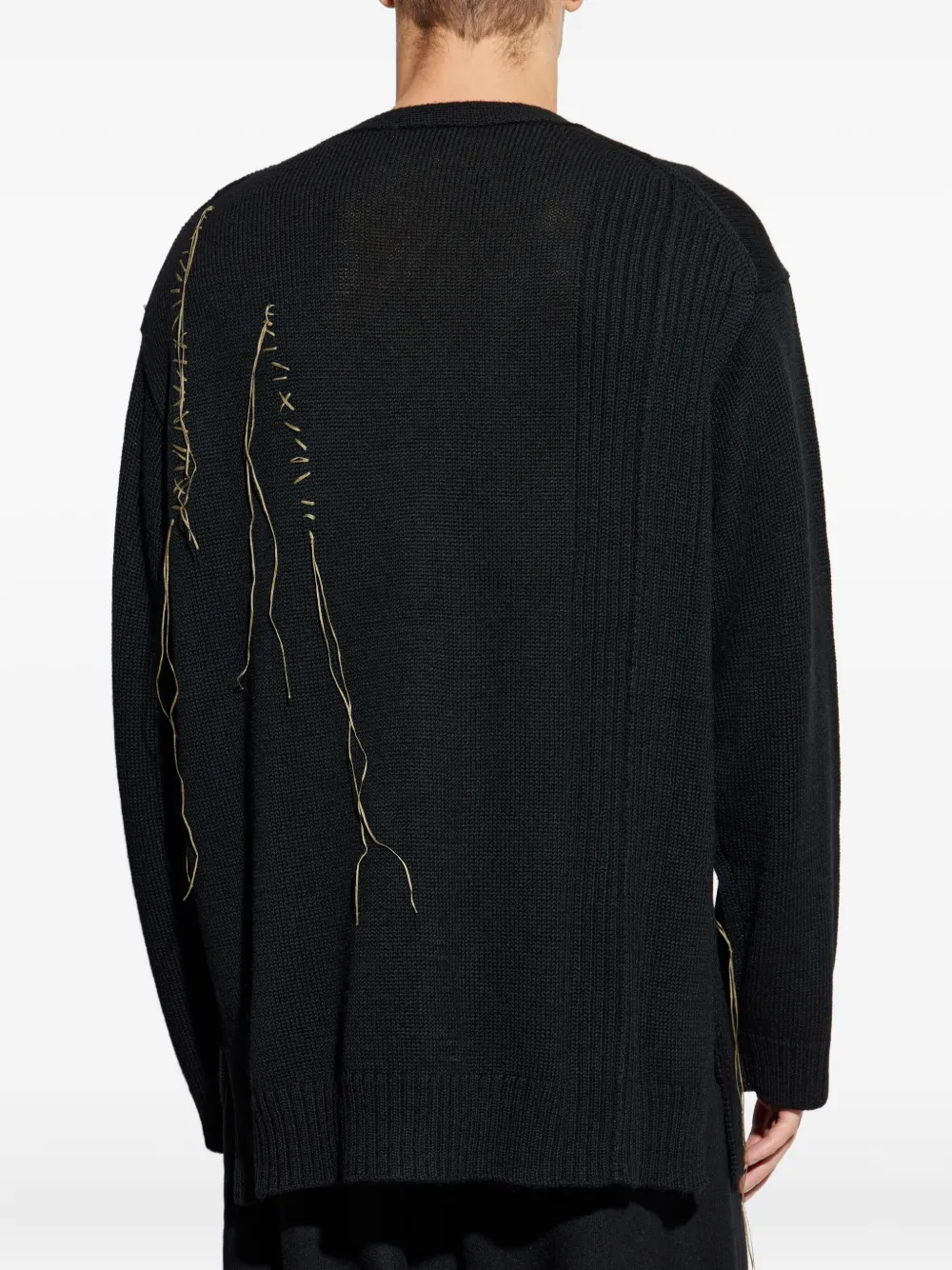 Yohji Yamamoto Gray Plain Stitch Embroidery V Neck Cardigan In Black
