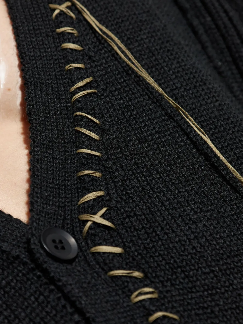 Yohji Yamamoto Gray Plain Stitch Embroidery V Neck Cardigan In Black