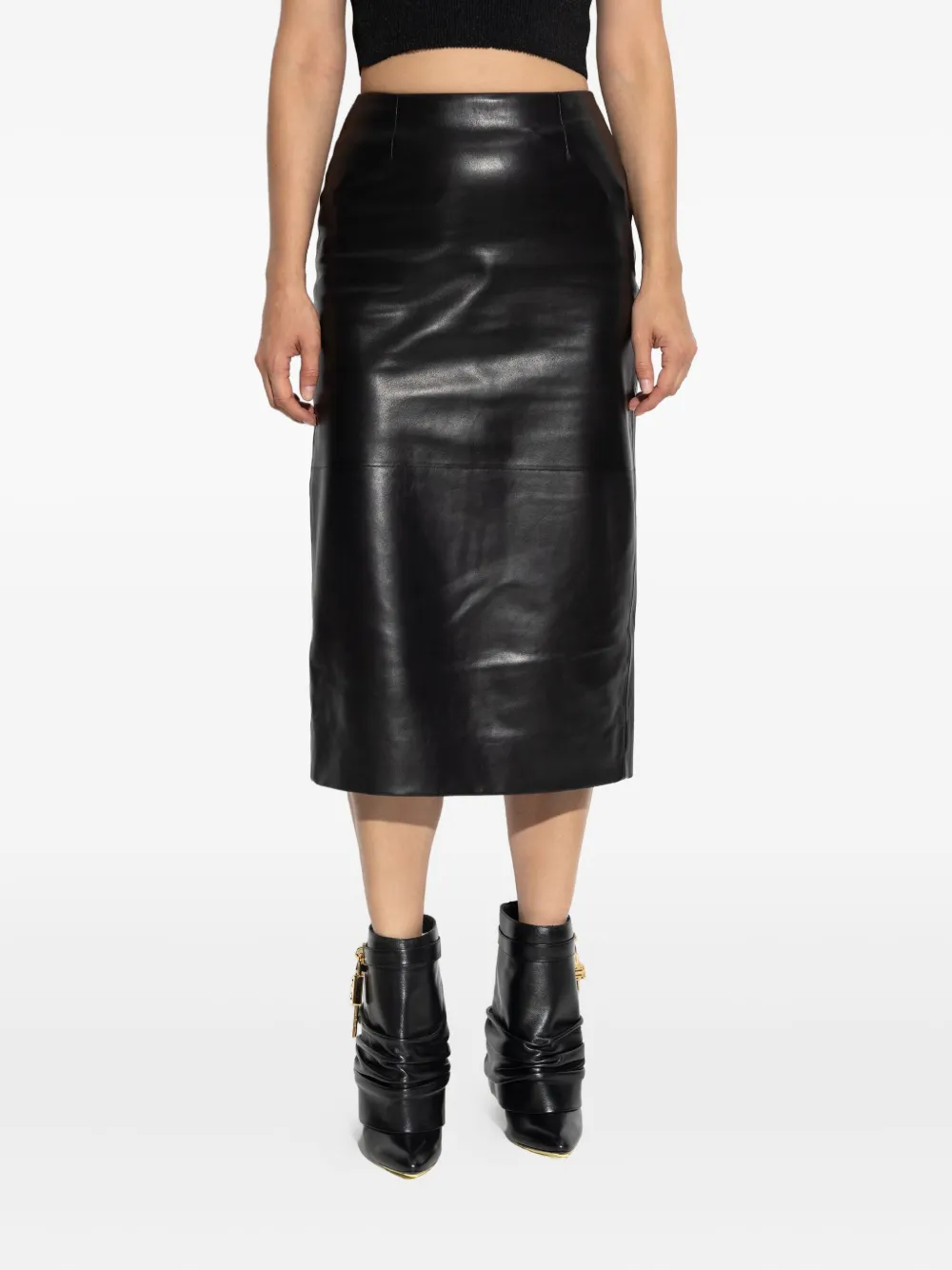  Givenchy Leather Midi Skirt - Black 