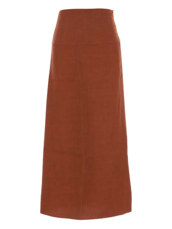 Le Kasha Haifal Button-fastening Linen Maxi Skirt in Brown
