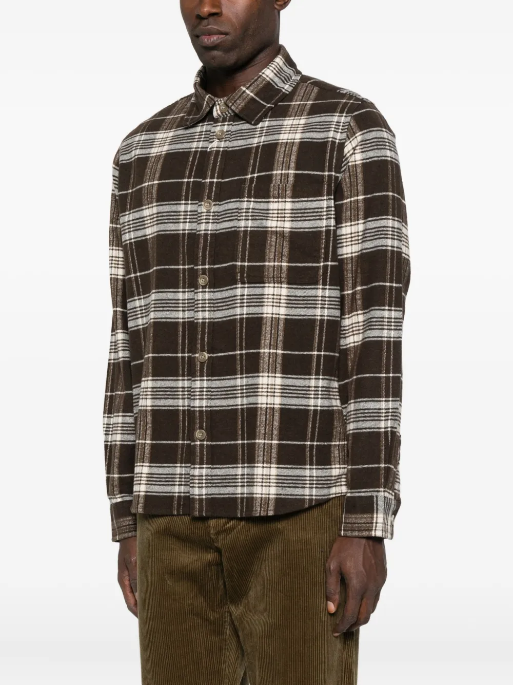 Les Deux Lennon Check-pattern Long-sleeve Shirt In Brown