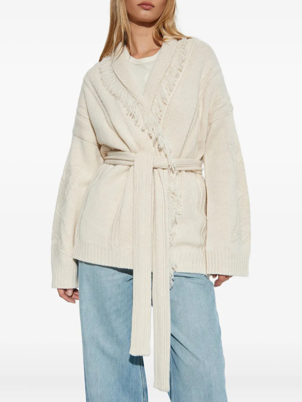 Zadig & Voltaire Fringed Belted Cardigan In White