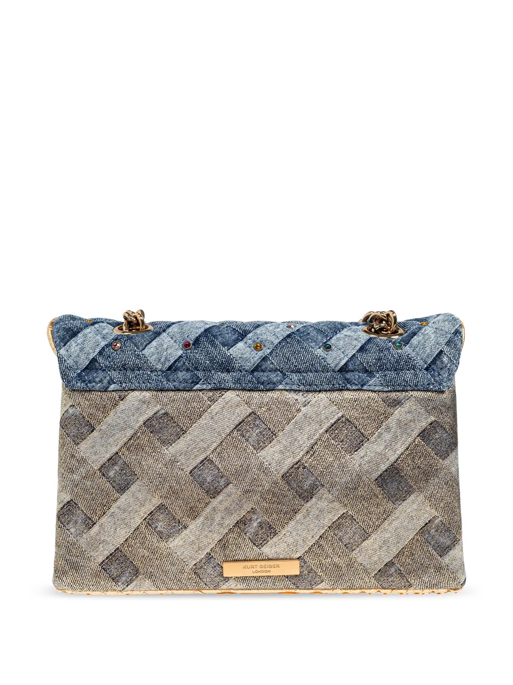 Kurt Geiger London Kensington Heart Denim Convertible Shoulder Bag In Blue