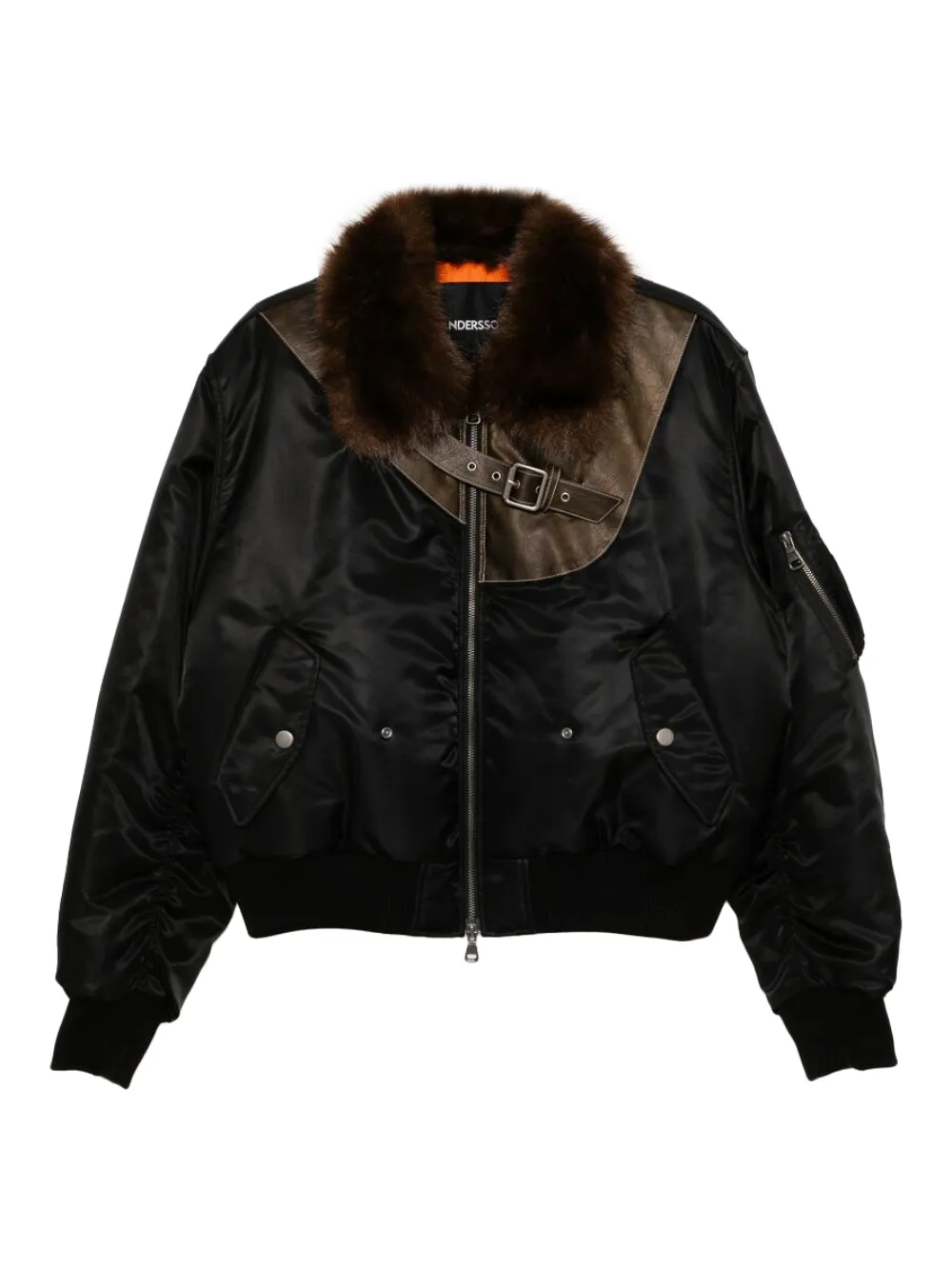 Andersson Bell Faux-fur Collar Leather-patch Bomber Jacket In Black