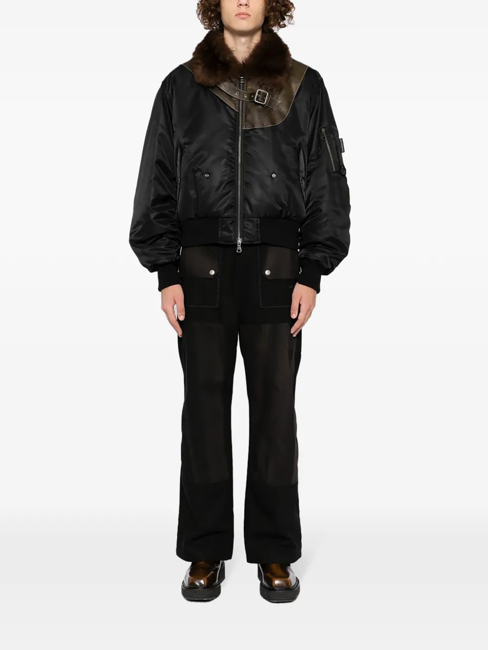 Andersson Bell Faux-fur Collar Leather-patch Bomber Jacket In Black