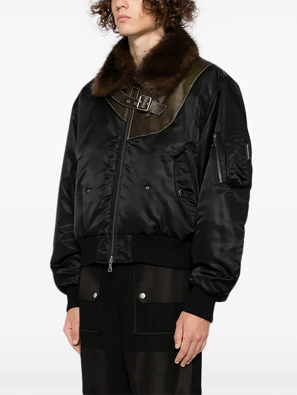 Andersson Bell Faux-fur Collar Leather-patch Bomber Jacket In Black