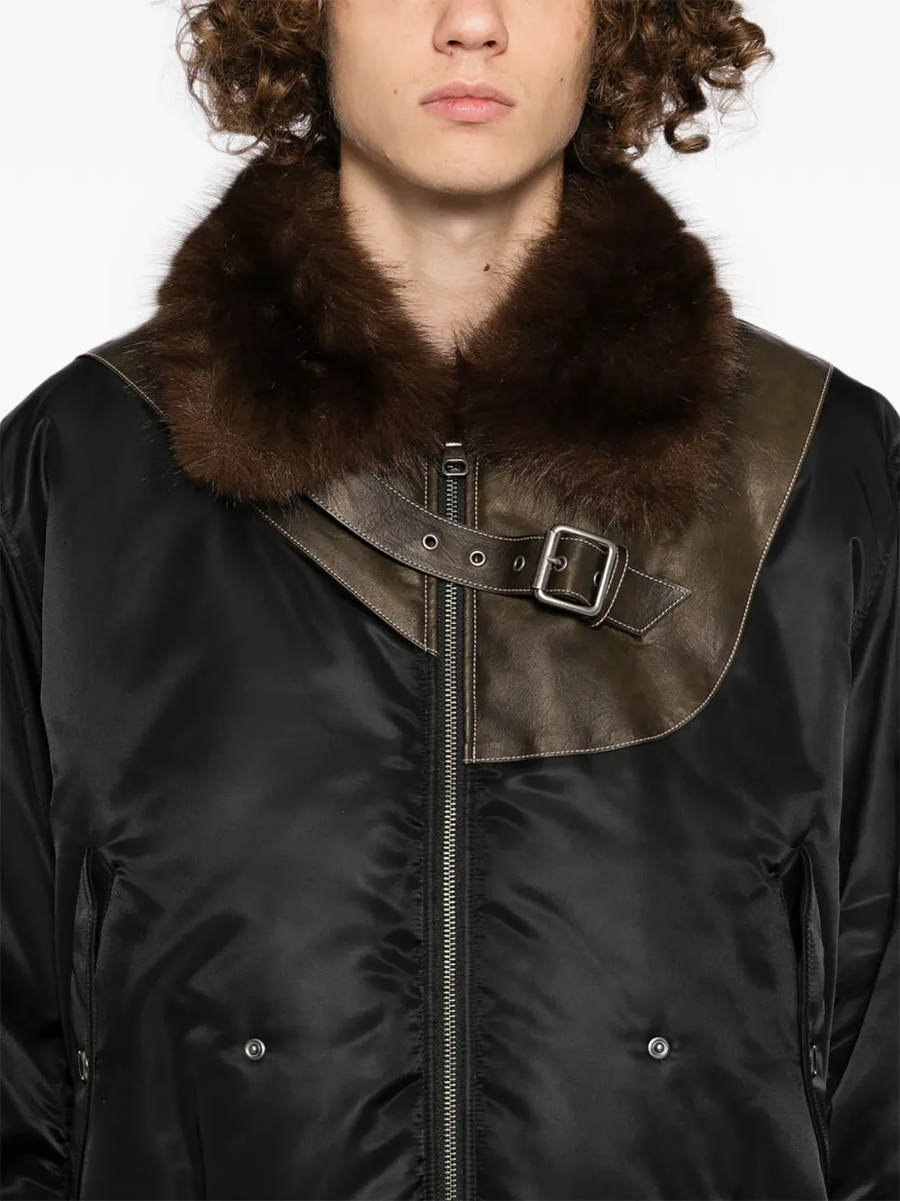 Andersson Bell Faux-fur Collar Leather-patch Bomber Jacket In Black
