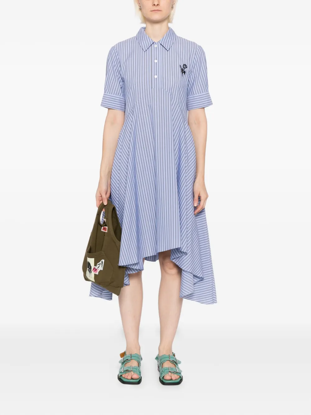Marni Gestreepte jurk met borduurwerk - Blauw