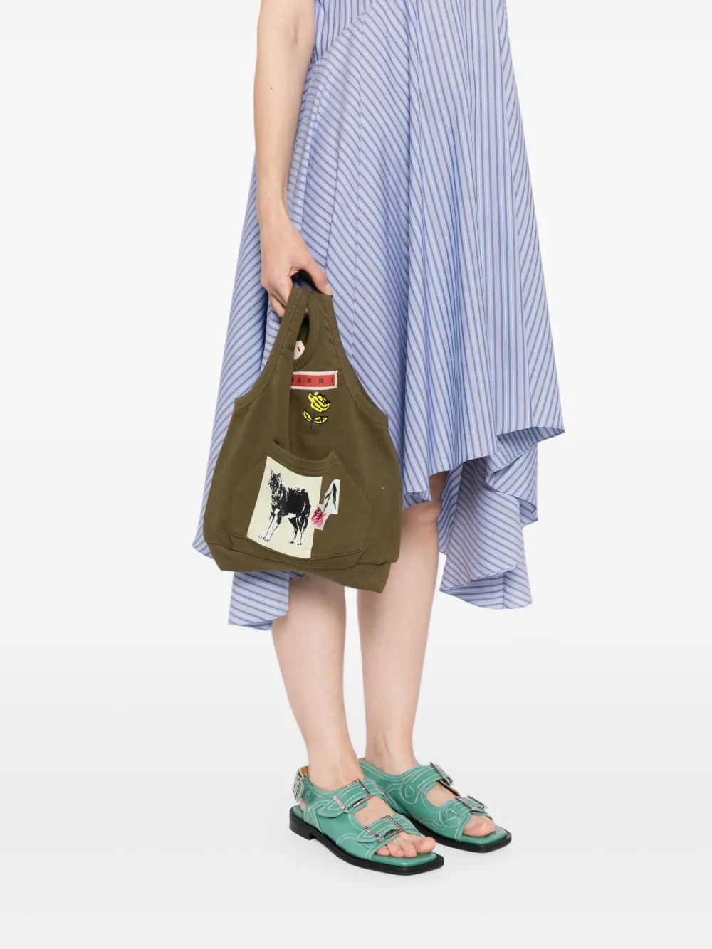 Marni Shopper met grafische print - Groen