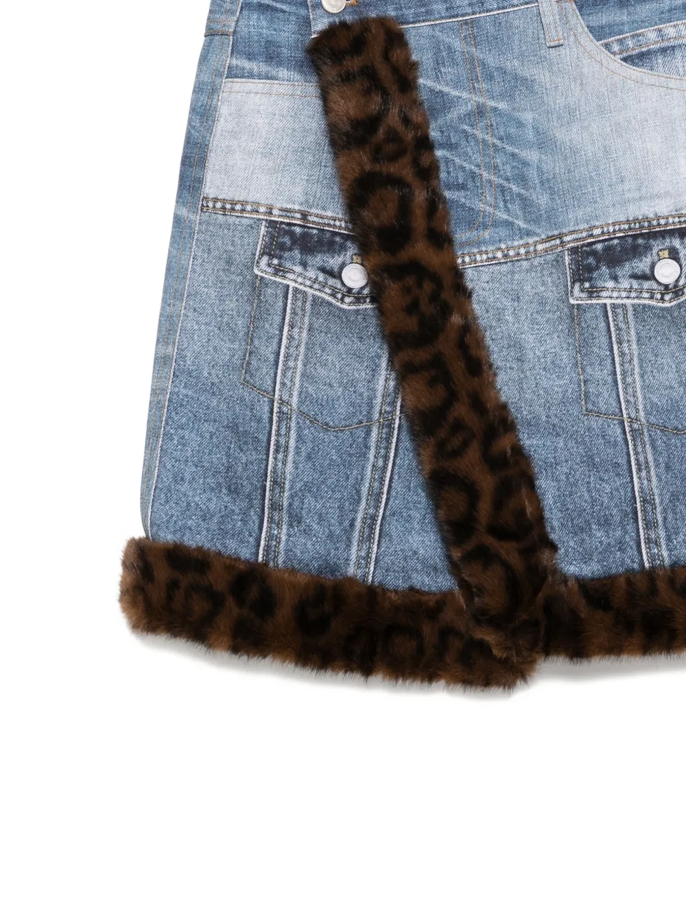 Andersson Bell Fur-edge Denim Skirt In Animal Print