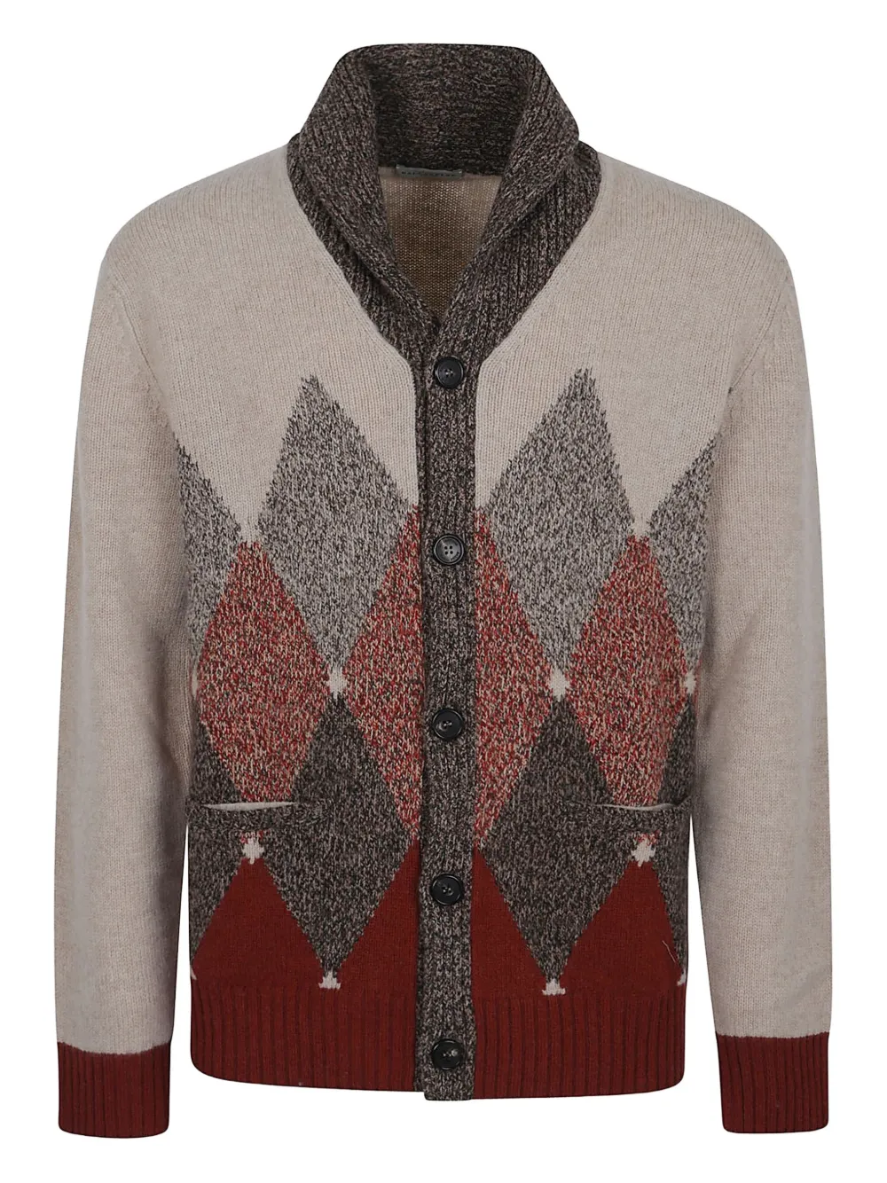 Ballantyne Shawl-collar Diamond-pattern Cardigan In Neutral
