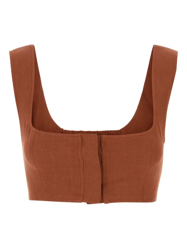 Le Kasha Square-neck Linen Top in Brown