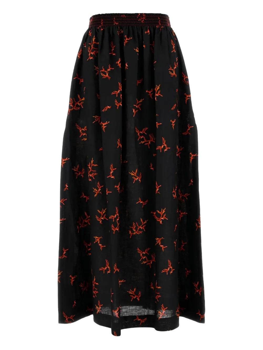 Fendi Floral Maxi Skirt Made From Linen In Black