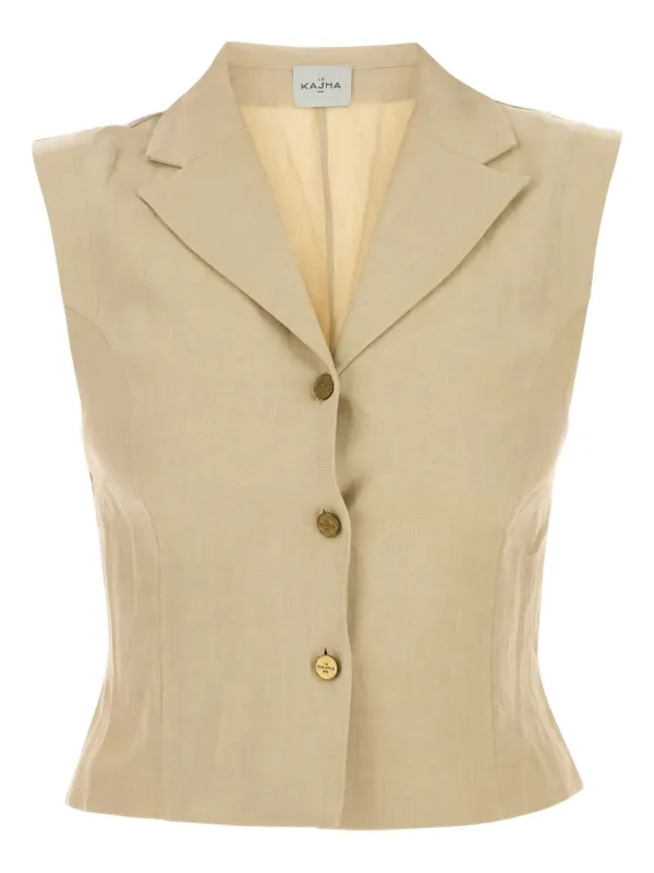 Le Kasha Sawadah Linen Buttoned Waistcoat in Neutrals