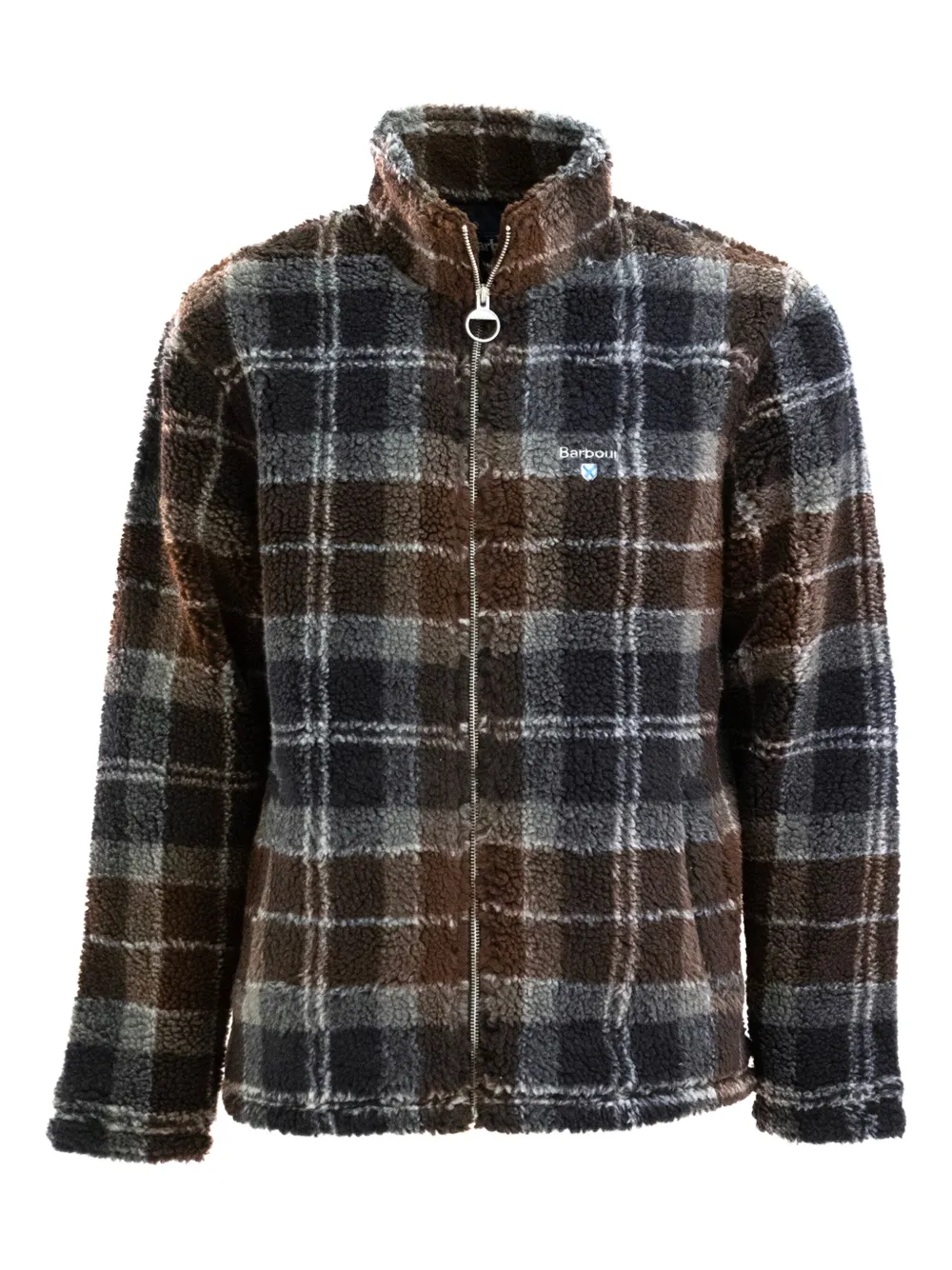 Barbour Tartan Sherpa Fleece Jacket In Brown