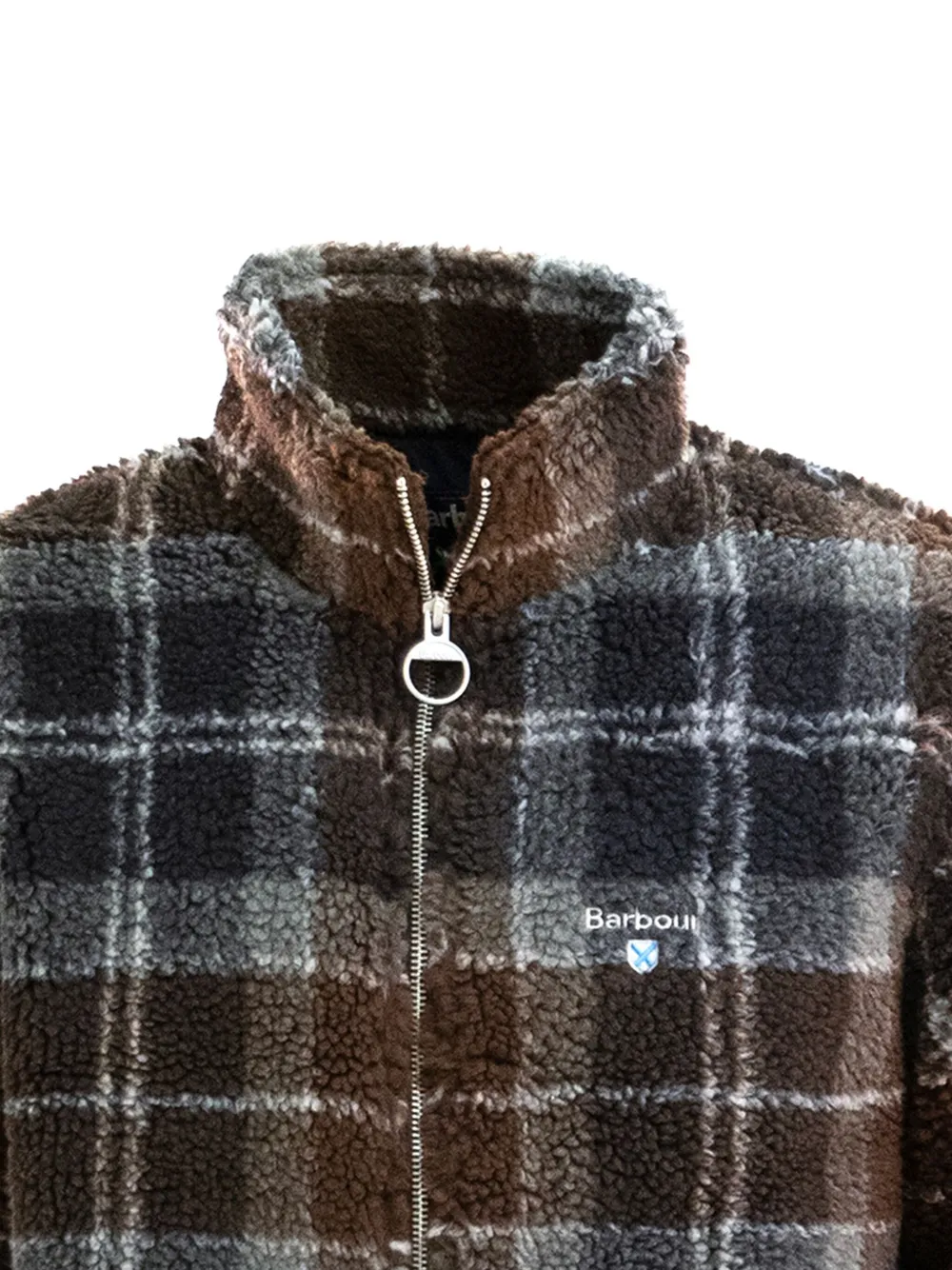 Barbour Tartan Sherpa Fleece Jacket In Brown