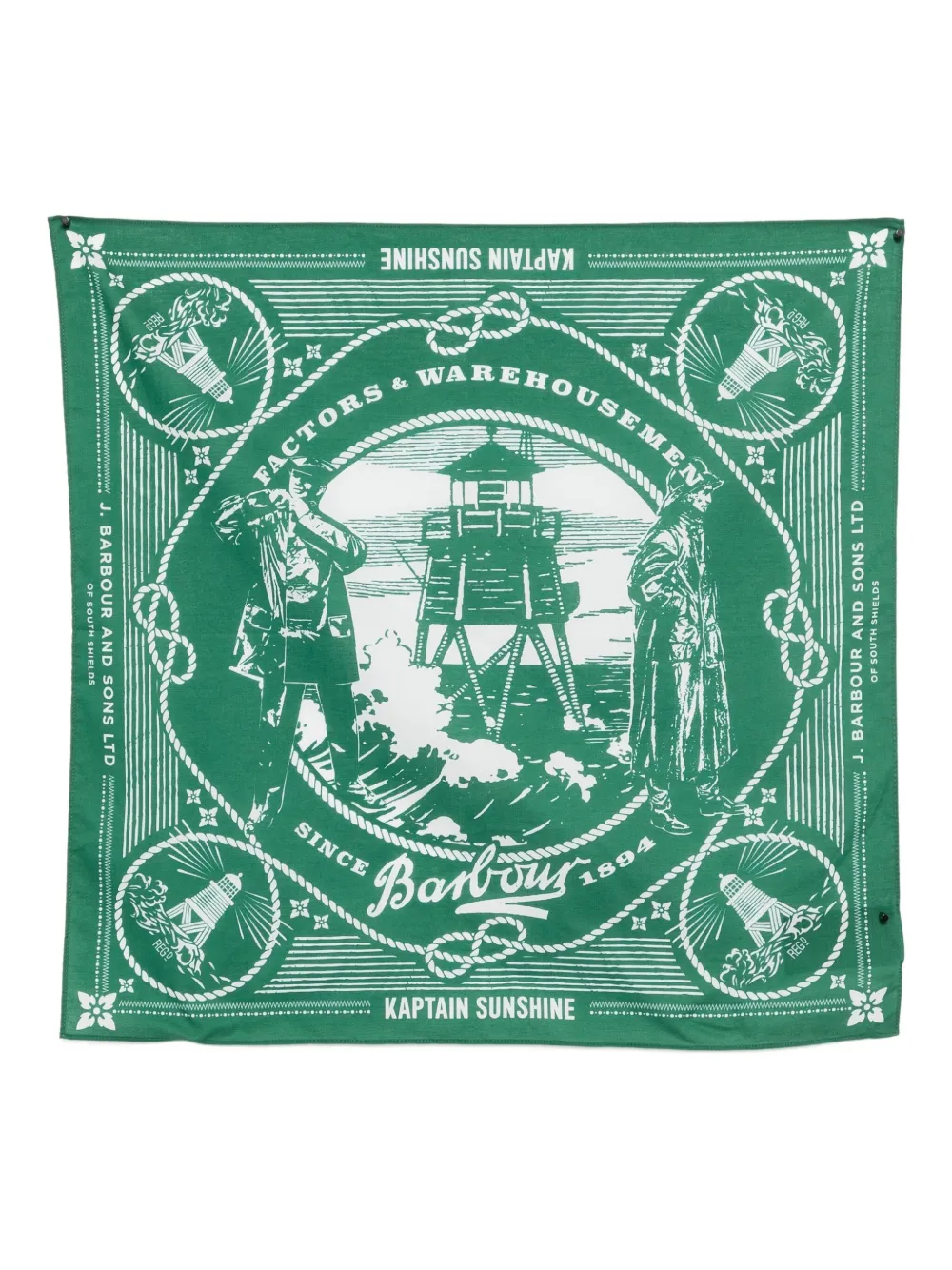 Kaptain Sunshine X Barbour Graphic-print Scarf In Green
