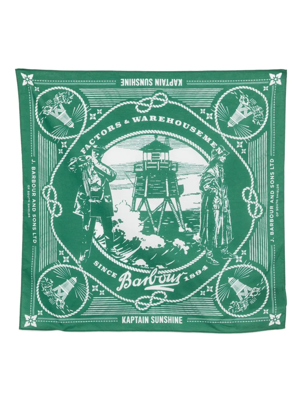 Kaptain Sunshine x Barbour graphic-print scarf | Green | Image 1