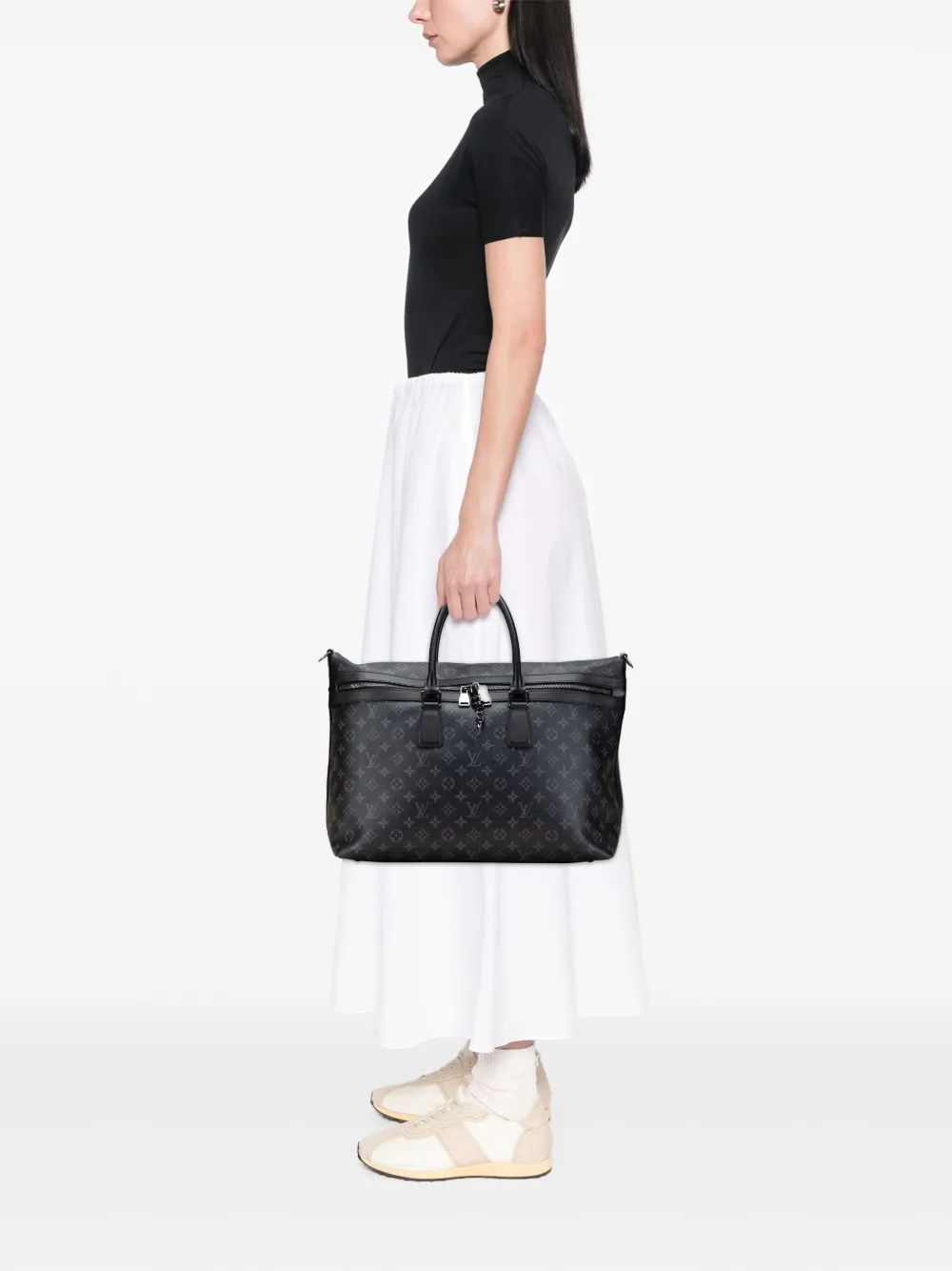 Pre-owned Louis Vuitton 2017 Monogram Eclipse Apollo All Day Satchel In Black