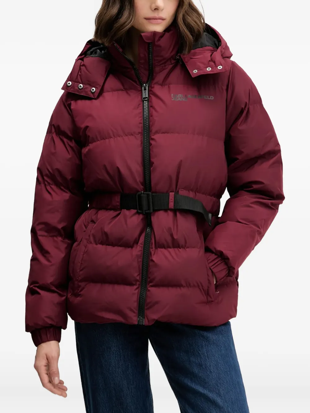 Karl Lagerfeld Jeans belted hooded jacket | Red | Image 1