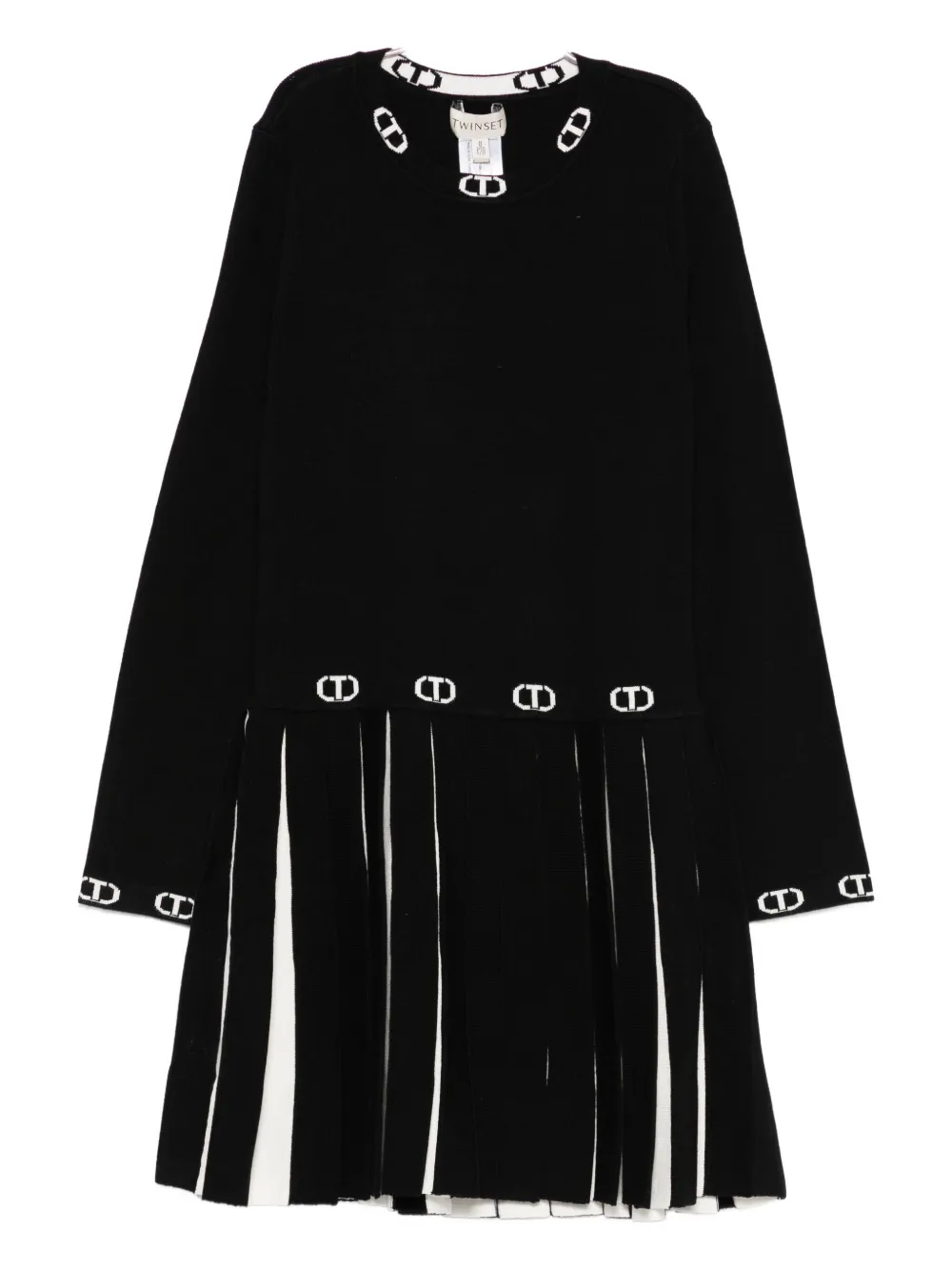 TWINSET Kids pleated-hem logo-detail dress - Nero