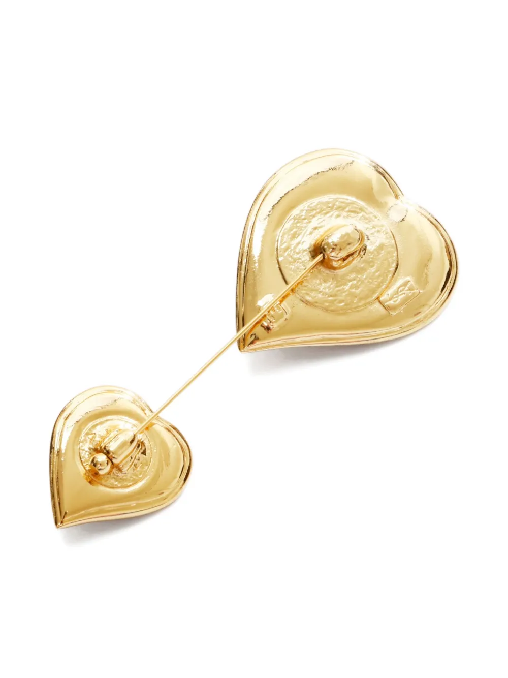 Pre-owned Saint Laurent 1980-2000s Heart-shaped Rhinestone Brooch In Gold