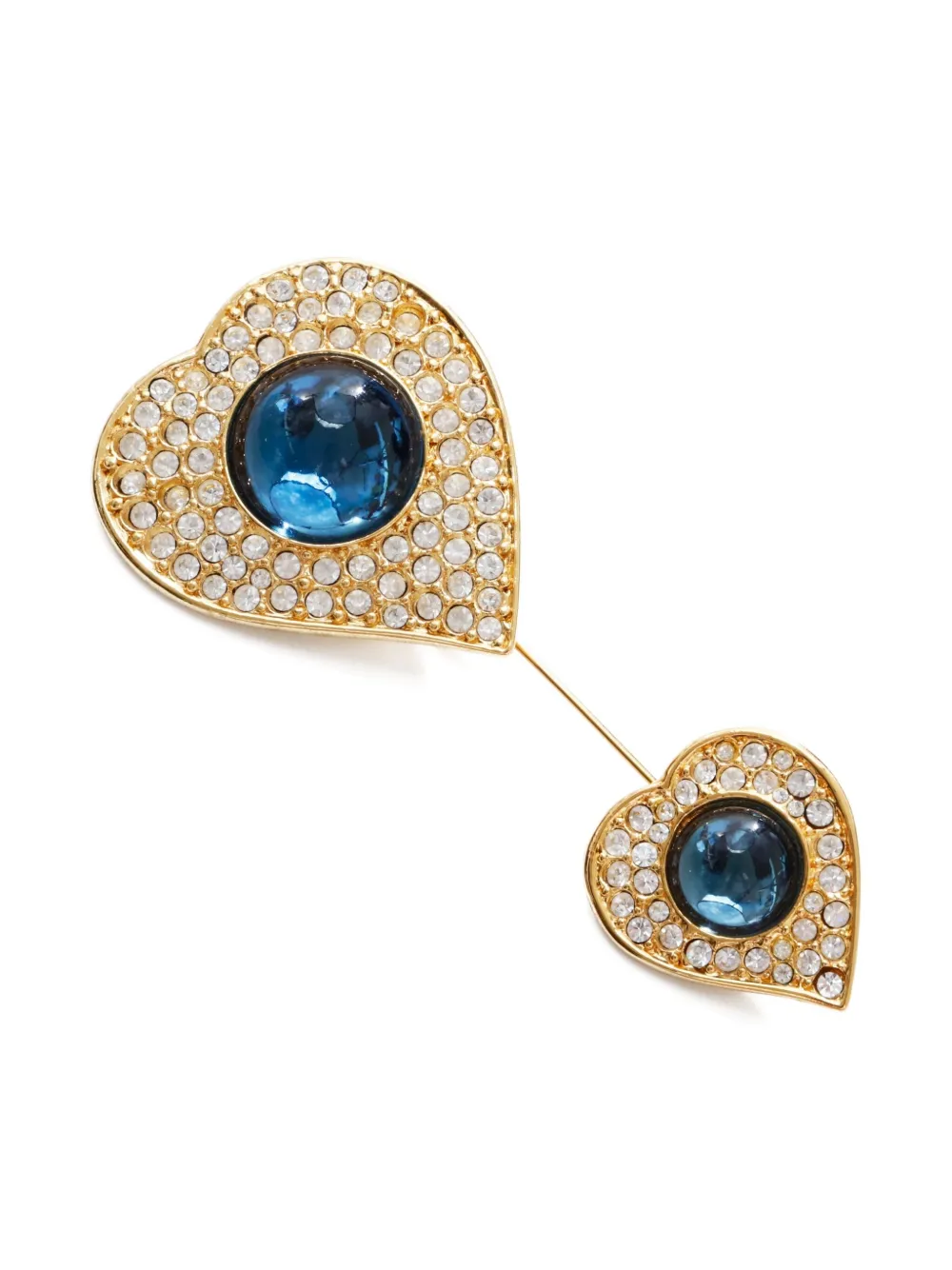Pre-owned Saint Laurent 1980-2000s Heart-shaped Rhinestone Brooch In Gold