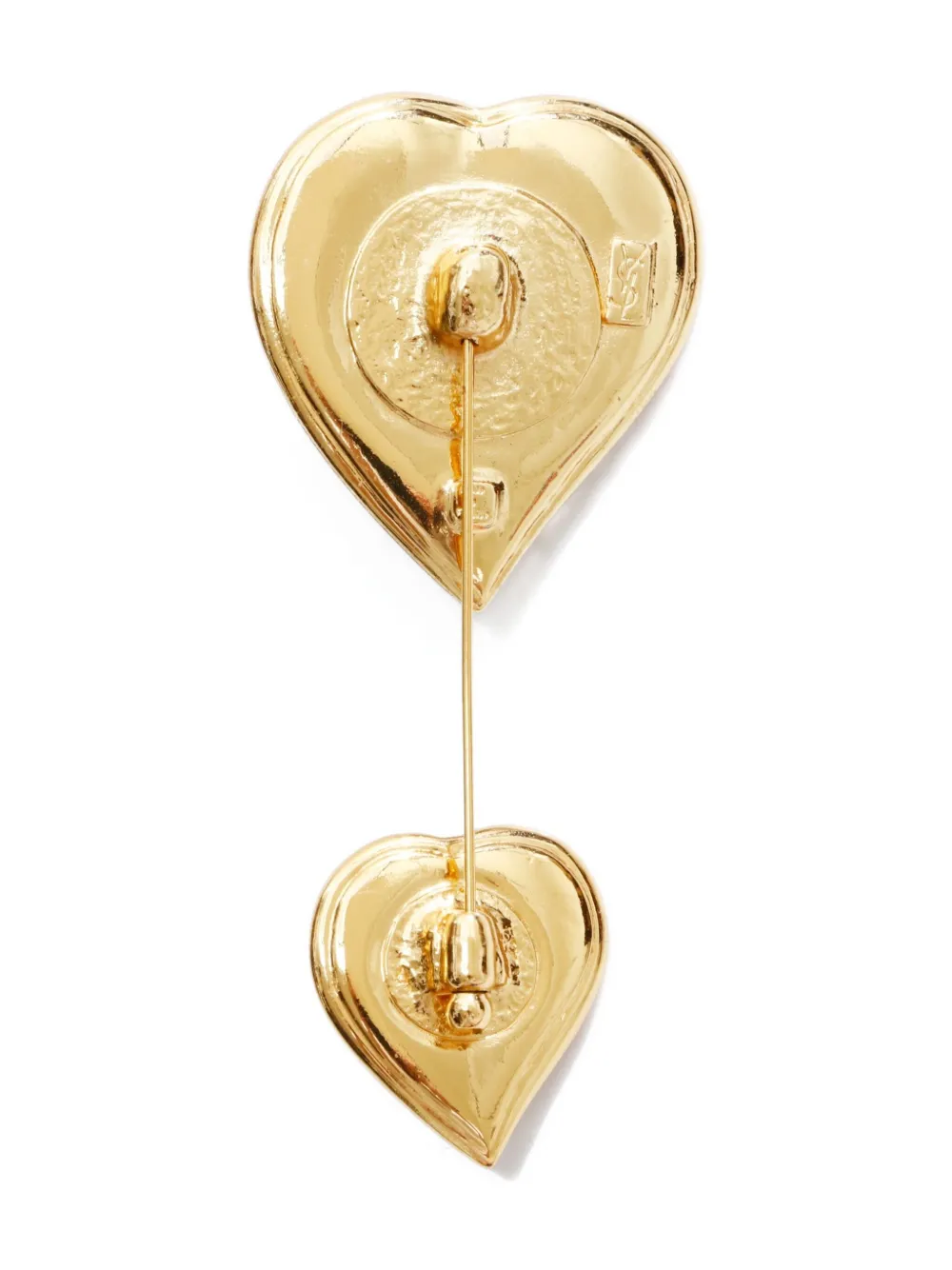 Pre-owned Saint Laurent 1980-2000s Heart-shaped Rhinestone Brooch In Gold