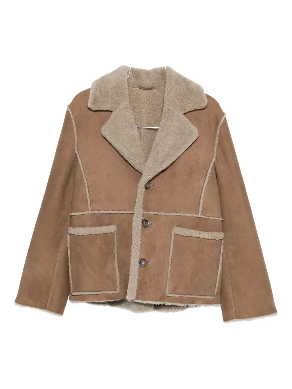 Kristensen Du Nord Shearling-trimmed Buttoned Jacket In Brown