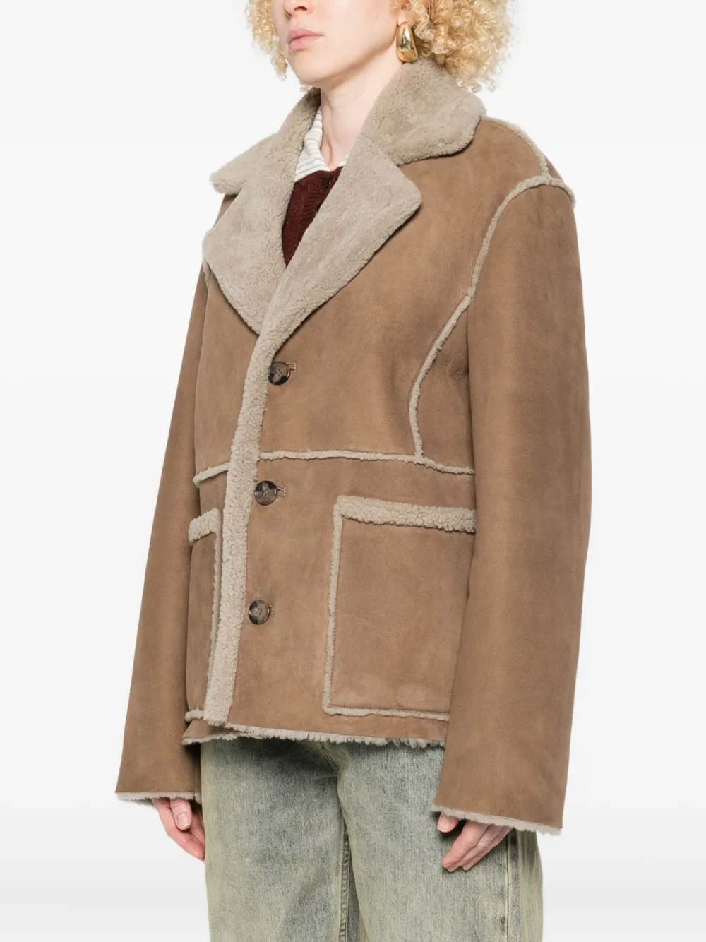 Kristensen Du Nord Shearling-trimmed Buttoned Jacket In Brown