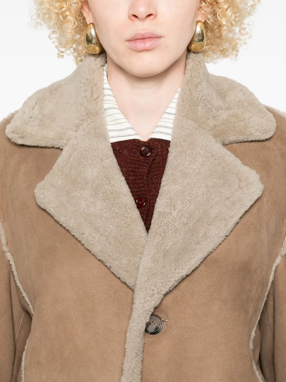 Kristensen Du Nord Shearling-trimmed Buttoned Jacket In Brown