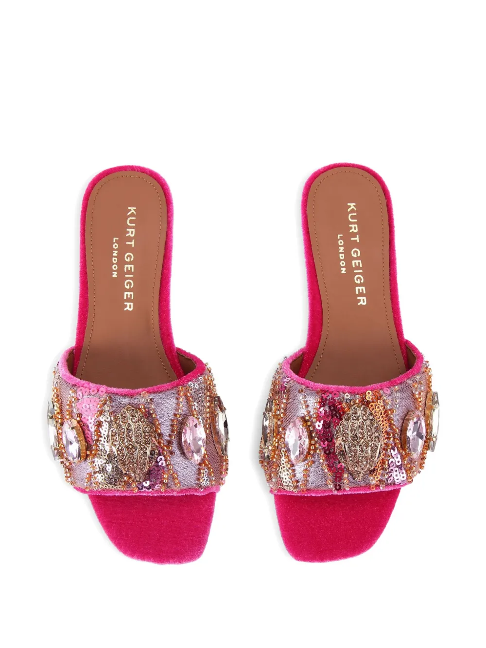 Kurt Geiger Kensington Sequin-embellished Eagle-head Loafers In Pink