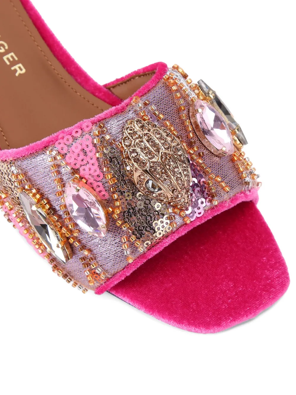 Kurt Geiger Kensington Sequin-embellished Eagle-head Loafers In Pink