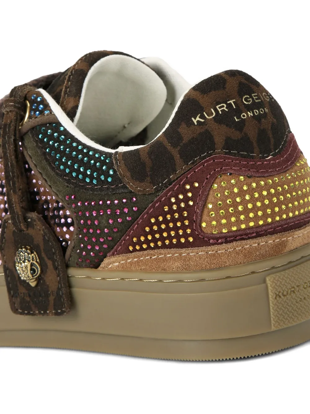 Kurt Geiger London Southbank Tag sneakers verfraaid met kristallen en luipaardprint Bruin