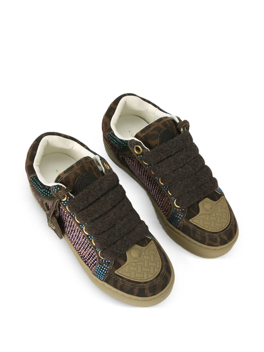 Kurt Geiger London Southbank Tag sneakers verfraaid met kristallen en luipaardprint - Bruin