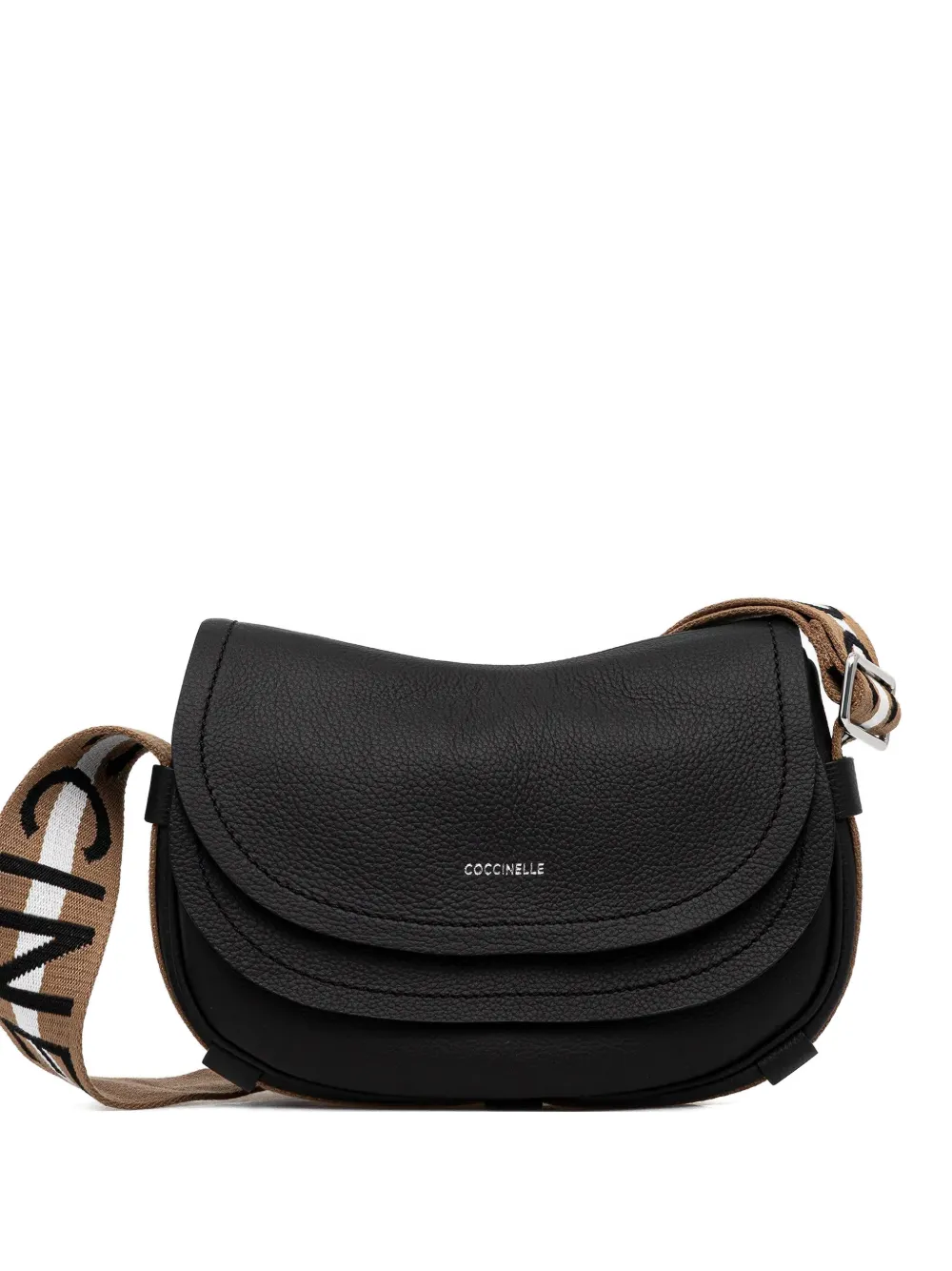Coccinelle curved logo strap cross body bag - Nero