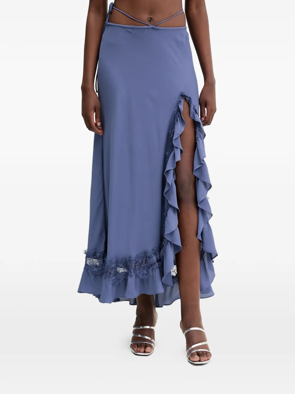 Bardot ruffled slit midi skirt - Blu